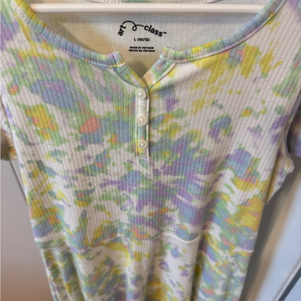 Art Class Pastel Tie-Dye Dress with Buttons